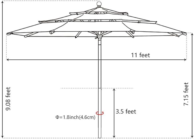 EliteShade USA 10-Year-Non-Fading 11Ft 3 Tiers Market Umbrella Patio Outdoor Cylinder Auto Push-up Table Umbrella with Ventilation, Teal