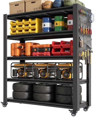78" H x 47.2" W x 18" D Garage Storage Shelves with Wheels and Pegboard