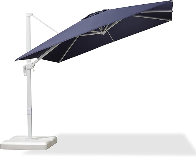 PURPLE LEAF 9 FT Patio Umbrella White Cantilever Umbrella Aluminum Square Outdoor Offset Umbrella Hanging Windproof with 360° Rotation for Garden Deck Pool, Navy Blue