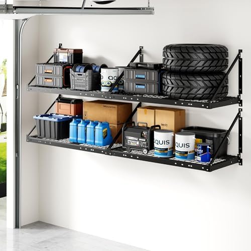 FLEXIMOUNTS 4-Pack 2x4 ft Wall Shelving Garage Storage Rack, Black
