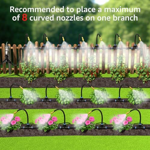 Bluepro Drip Irrigation System 7.8inch 1/4", 2026-Upgrade Garden Sprinkler Kit with 12PCS 360° Adjustable Copper Nozzles, Automatic Misting Watering System for Raised Beds, Greenhouse, Lawn, Patio