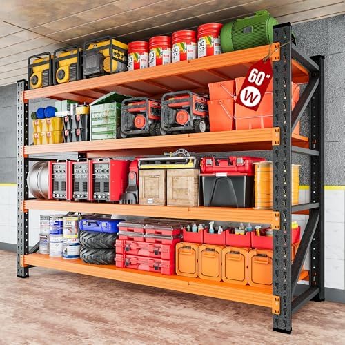 5000LBS Heavy Duty Garage Shelving Units,60" Wide & Deep Storage Shelves,Orange Metal Garage Shelves,Large Storage Rack,Steel Shelf,Industrial Shelving for Shop,Warehouse,60" W x 24" D x 70" H