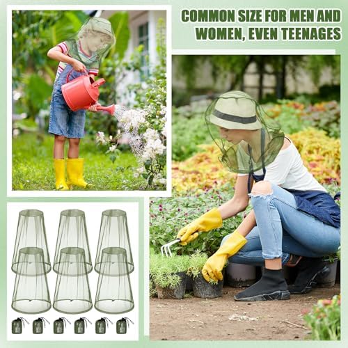 HESTYA 4 Pack Mosquito Head Net Mesh Face Cover Outdoor, Army Green
