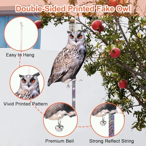 4PCS Hanging Flat Fake Owl to Keep Pigeon Away from Balcony