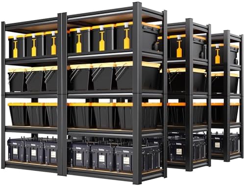 6 Pack Garage Shelving Heavy Duty Storage Shelves, Metal Adjustable Shelving Unit, Utility Garage Organizer Shelf for Basement, Pantry, Kitchen, Warehouse, 71.2" Hx28 Wx12 D, Black