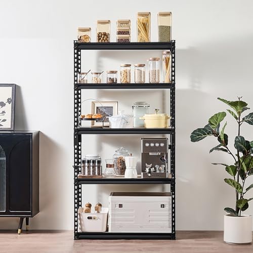 VEVOR Storage Shelves, 2000 lbs, 5 Tier Garage Storage Shelving, 16" D x 32" W x 62.8" H Adjustable Metal Shelves for Garage Shelves Utility Rack Shelf, Ideal for Kitchen, Warehouse, Basement, Black