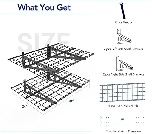 FLEXIMOUNTS 2 Pack 2x4ft Garage Shelving Wall Mounted Storage Rack, Black