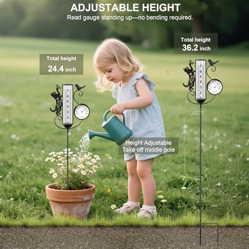 shumi Rain Gauge Outdoor with Thermometer, Decorative Cat Rain Gauge