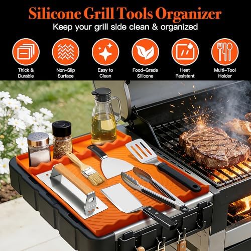 Silicone Grill Mat for Blackstone Griddle Accessories (Orange-2Pack)