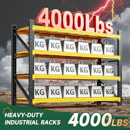 Letaya 4000LBS Heavy Duty Storage Shelves,70" H Metal Garage Shelving Units,4 Tier Large Tall Industrial Shelving,Adjustable Utility Rack Shelf for Warehouse,Basement (Yellow, 60" W x 24" D x 70" H)