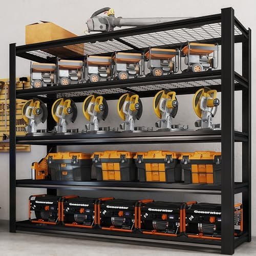 5-Tier Heavy Duty Garage Shelving, 5,000 lbs Capacity Adjustable Metal Storage Shelving Unit for Garage, Basement, Warehouse & Workshop, 62" W x 24" D x 72" H