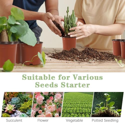 100 Pcs Plant Nursery Pots, 4 Inch Small Plant Seedling Pots with Labels Plastic Plant Flower Pots with Drainage Holes Indoor Outdoor for Succulent Cutting Transplanting