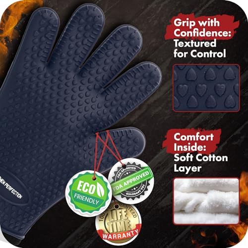 KITCHEN PERFECTION S Silicone Smoker BBQ Gloves - Heat Resistant Oven Mitts