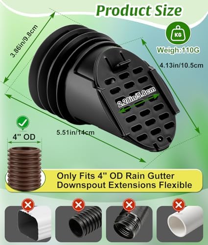 Rain Gutter Downspout Extension Hose Guard, Drain Downspout Extender Outlet Filter and Leaf Guard, for Standard 4'' Circular Threaded Hose, Black