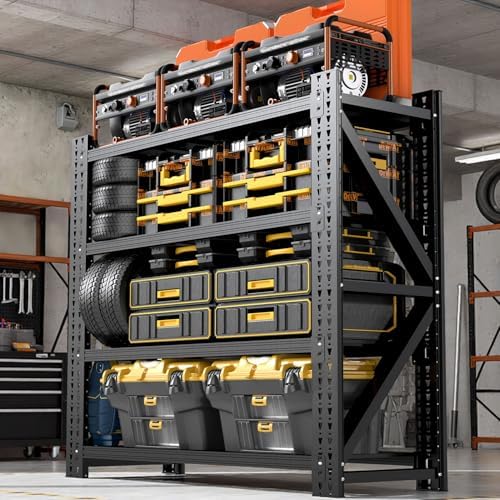 3000LBS Garage Shelving, 48" W Heavy Duty Metal Adjustable 4 Tier Storage for Warehouse, Basement, Shop and Office, Commercial-Grade Steel Organizer, 48" W x 24" D x 69" H