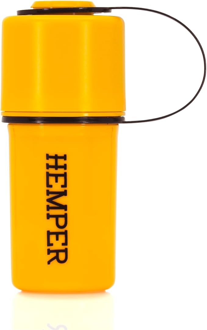 Hemper Keeper 3‑in‑1 Herb Grinder with Dual Storage Container - Smell‑Proof, Airtight & Water‑Resistant - Built‑In Removable Grinder, Dual Compartments for Flower & Ground - (Yellow & Black)