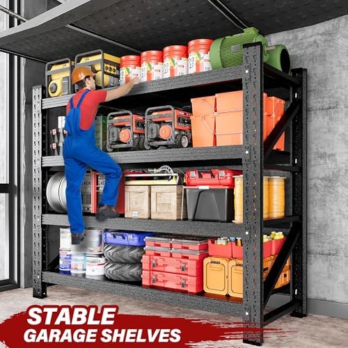 2000LBS Heavy Duty Garage Shelving Units,40" Wide & Deep Storage Shelves,Metal Garage Shelves,Large Storage Rack,Steel Shelf,Industrial Shelving for Shop,Warehouse,Basement,40" W x 20" D x 60" H