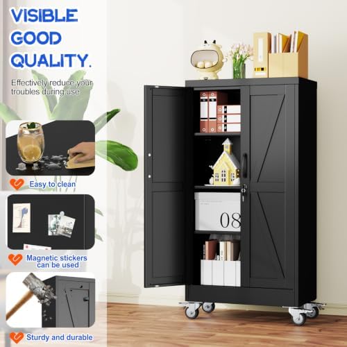 GAIOUS 47.2" Tall Metal Storage Cabinet with Lock and Wheels,Office Cabinet