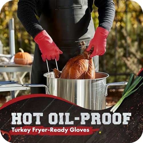 KITCHEN PERFECTION XL Silicone Smoker Oven Gloves-Extreme Heat Resistant BBQ Gloves-Handle Hot Food Right on Your Grill Fryer&Pit|Waterproof Grilling Cooking Baking Mitts|Superior Value Set+3 Bonuses