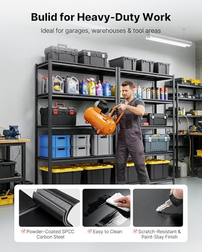 VEVOR Garage Shelving, 5-Tier Adjustable Storage Shelves, 3000 lbs Heavy Duty Garage Shelves, Metal Utility Rack Shelf for Garage Workshop Warehouse Basement, 59.49" W x 20.55" D x 71.38" H