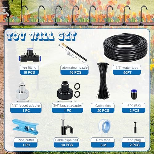 Dianrui 1/4" Drip Irrigation System for Garden Watering 360°Adjustable