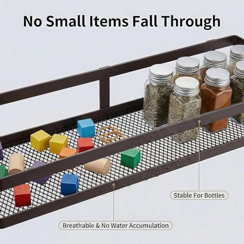 PUSDON 5-in-1 16.5" Extra Long Kitchen Organizer & Shower Caddy Set, Wall Mount Spice Rack with Paper Towel Holder, Utensil Holder & Soap Dish, Rustproof Mesh Storage Rack, Vintage Bronze, Guardrail