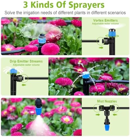 230FT New Quick-Connect Drip Irrigation System Kit, Automatic Garden Watering Misting System for Greenhouse, Yard, Lawn, Plant with 1/2 inch Hose 1/4 inch Distribution Tubing and Accessories