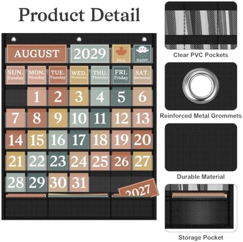 Boho Calendar Pocket Chart Set for Classroom, 118 Cards