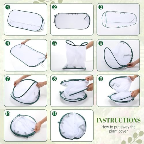 4 Sets 39" x 15" x 15" Pop up Garden Mesh Plant Cover Garden Rows Plants Cover with 24 Pcs Ground Nails Foldable Outdoor Protector Tent for Vegetables Fruits Seedlings Flowers, White