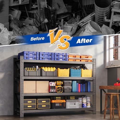 BYNSOE 60" W Storage Shelves 5000lbs Garage Metal Shelving Heavy Duty Garage Shelves Adjustable Storage Shelves for Industrial, Factory, (60" W X 24" D X 70" H)