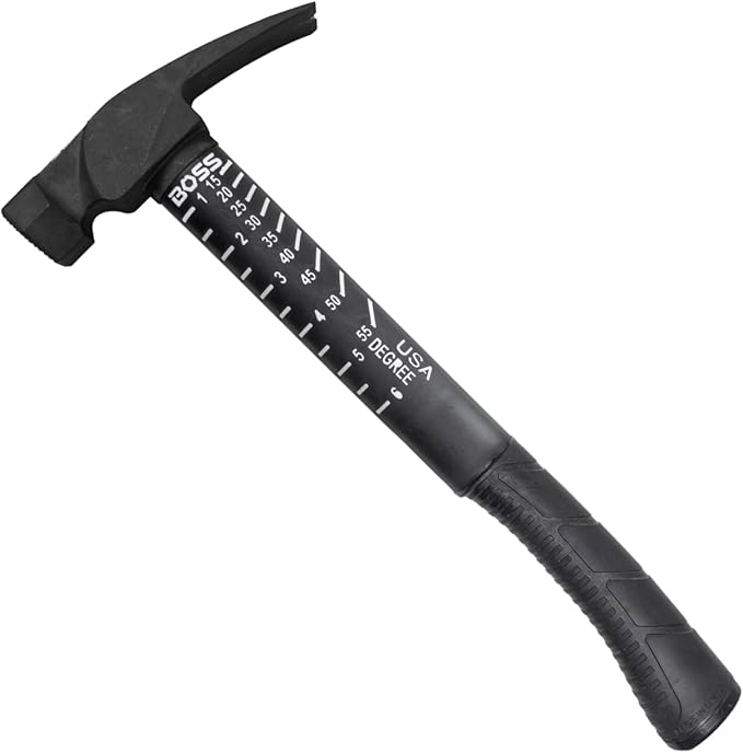 Boss Hammer 18 oz. Premium 4340 American Steel Rip Claw Hammer - Shock-Absorbing Poly-Fiberglass Handle, No-Slip Grip, Cerakote Finish, Milled Face - Made in USA - BH18STPFM