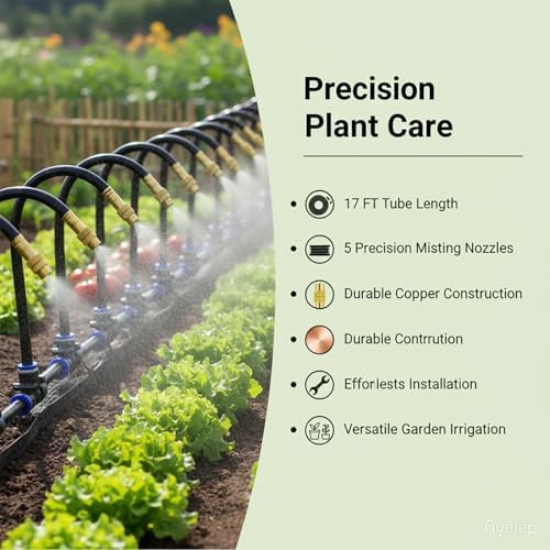 360° Adjustable Drip Irrigation System - 17FT Garden Watering System with 5 Nozzles, Garden Irrigation System, Greenhouse Accessories, Atomizing System for Yard, Lawn, Plants, 5/16 inch Hose