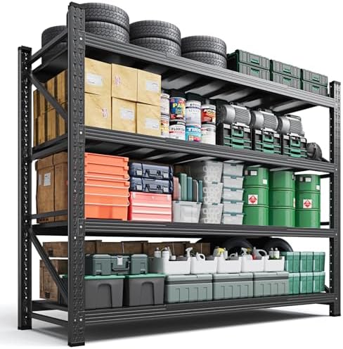 Letaya 71.3" W Metal Storage Shelves,5000LBS Heavy Duty Garage Shelving Units, 4 Tier Adjustable Utility Rack Shelf,Large Industrial Shelves,for Shop,Warehouse,Black (71.3" W x 24" D x 70" H)
