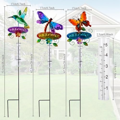3 Pcs Rain Gauge Outdoor, 5 Inch Tube Rain Gauge with Welcome Sign