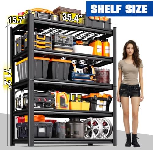 71.2" H-35.4" W Garage Shelving Heavy Duty Storage Shelves, Adjustable Metal Shelving Unit, Utility Garage Organizer Shelf for Basement, Pantry, Warehouse, Supermarket, 35.4" Wx15.7 Dx71.2 H