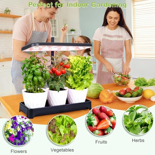 Indoor Herb Garden with Grow Light, Full Spectrum LED Planter for Kitchen Herbs & Houseplants, Height Adjustable Indoor Growing System for Home & Apartment Decor (Not Pots) (Black, 16.5*6.5*4 inch)
