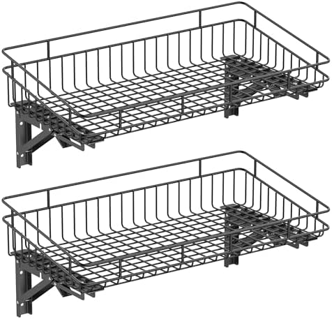 ULIBERMAGNET Large Folding Garage Shelf,Heavy Duty Wire Basket Storage Shelving,400LB Wall Mounted Storage DIY Folding Utility Racks for Garage, Office, Basement, Closet, Kitchen, Laundry