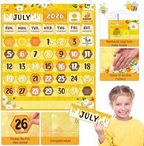 Sinload Classroom Calendar Pocket Chart Yellow, Bee