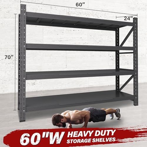 5000LBS Heavy Duty Garage Shelving Units,60" Wide & Deep Storage Shelves,Metal Garage Shelves,Large Storage Rack,Steel Shelf,Industrial Shelving for Shop,Warehouse,Basement,60" W x 24" D x 70" H