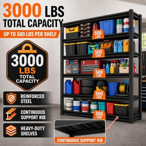 SAWJEC 48" W x 18" D x 82.5" H Tall Heavy Duty 6 Tier Garage Shelving