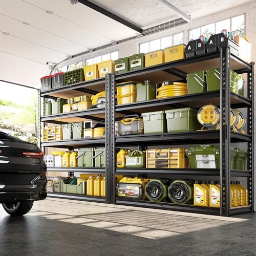 72.1" H Garage Shelving 2030LBS Garage Storage, 5 Tier Adjustable Metal Shelving, Heavy Duty Storage Shelves for Basement, Warehouse, Pantry, Kitchen, Commercial Shelving 35.5" W x 15.7" D, Black