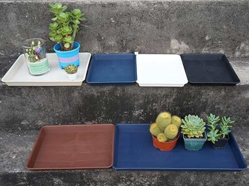 VUWEZ 2 Pack Rectangular Plant Saucer, Heavy Sturdy Seed Starting Nursery Trays for Indoors No Holes, Growing Starter Tray (17.5"x10.6", Chocolate)