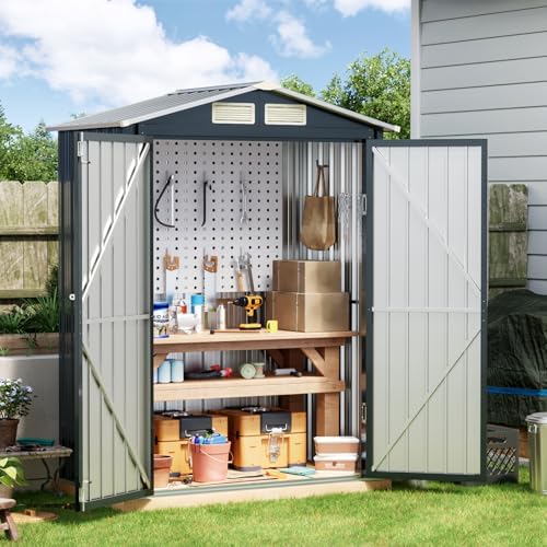 Breezz Vertical Outdoor Steel Storage Shed with Floor Frame, 5 x 3 ft