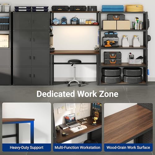 FLEXIMOUNTS 117"L 3-in-1 Modular Garage Storage Cabinet with Workbench