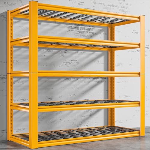REIBII Storage Shelves, 40''W Garage Shelving, Heavy Duty Metal Shelving 2000LBS, Metal Shelves 5 Tier Industrial Shelf for Kitchen Pantry Warehouse Basement 72" H x 40''W x 17.8''D, Yellow
