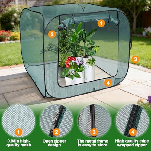 1 Pack 47 x 47 x 43in Pop-Up Garden Mesh Plant Cover with Zipper and Stakes
