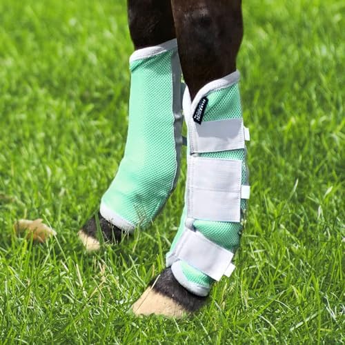 Harrison Howard Horse Fly Boots Leg Guards Fly Boots Protection Set of 4 Aqua Medium Cob