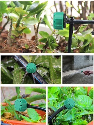 100Pcs 360 Degree Adjustable Irrigation Drippers Sprinklers, 1/4 Inch Emitters Drip for Watering System(Green)