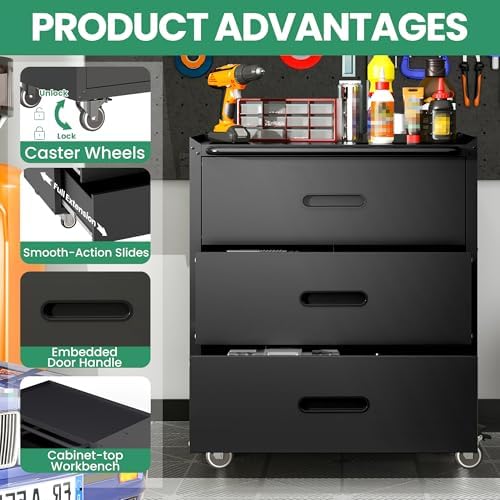 Garage Cabinet System | Heavy Duty Steel All-in-One Modular Garage Cabinet Set for Ultimate Workshop Organization | Easy Assembly Garage Storage Cabinets & Tool Bench