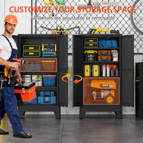 GAIOUS 47.2'' Tall Metal Garage Storage Cabinet,File Cabinet with Door and Adjustable Shelves, Outdoor Steel Tool Cabinet for Home,Office,Warehouse,Garage,Balck